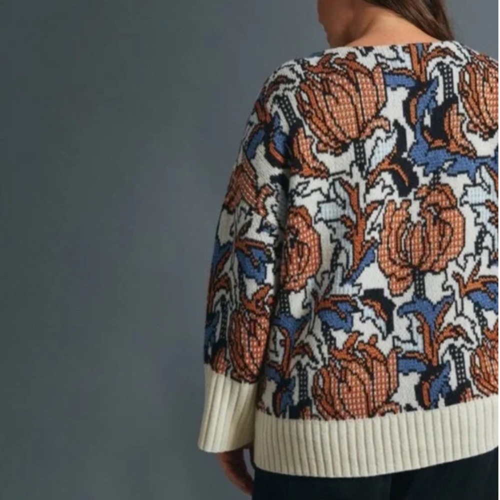 ANTHROPOLOGIE ERIS DOT MOTIF FLOWER SWEATER SIZE MEDIUM - Picture 4 of 16